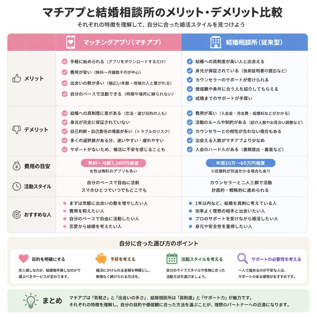 2. どうする？マチアプと結婚相談所の違い